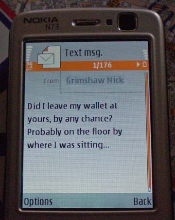 Nick's wallet loss text message
