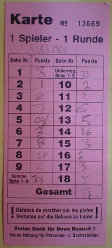 Susan's crazy golf scorecard